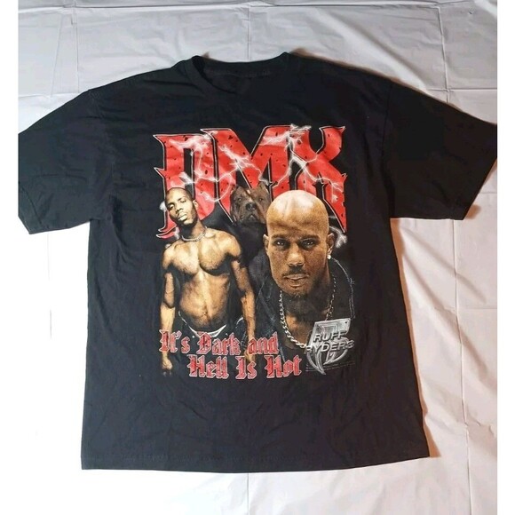 Vtg DMX ITS DARK AND HELL IS HOT Rap Tee Sz XL BLACK Rare - Picture 1 of 3